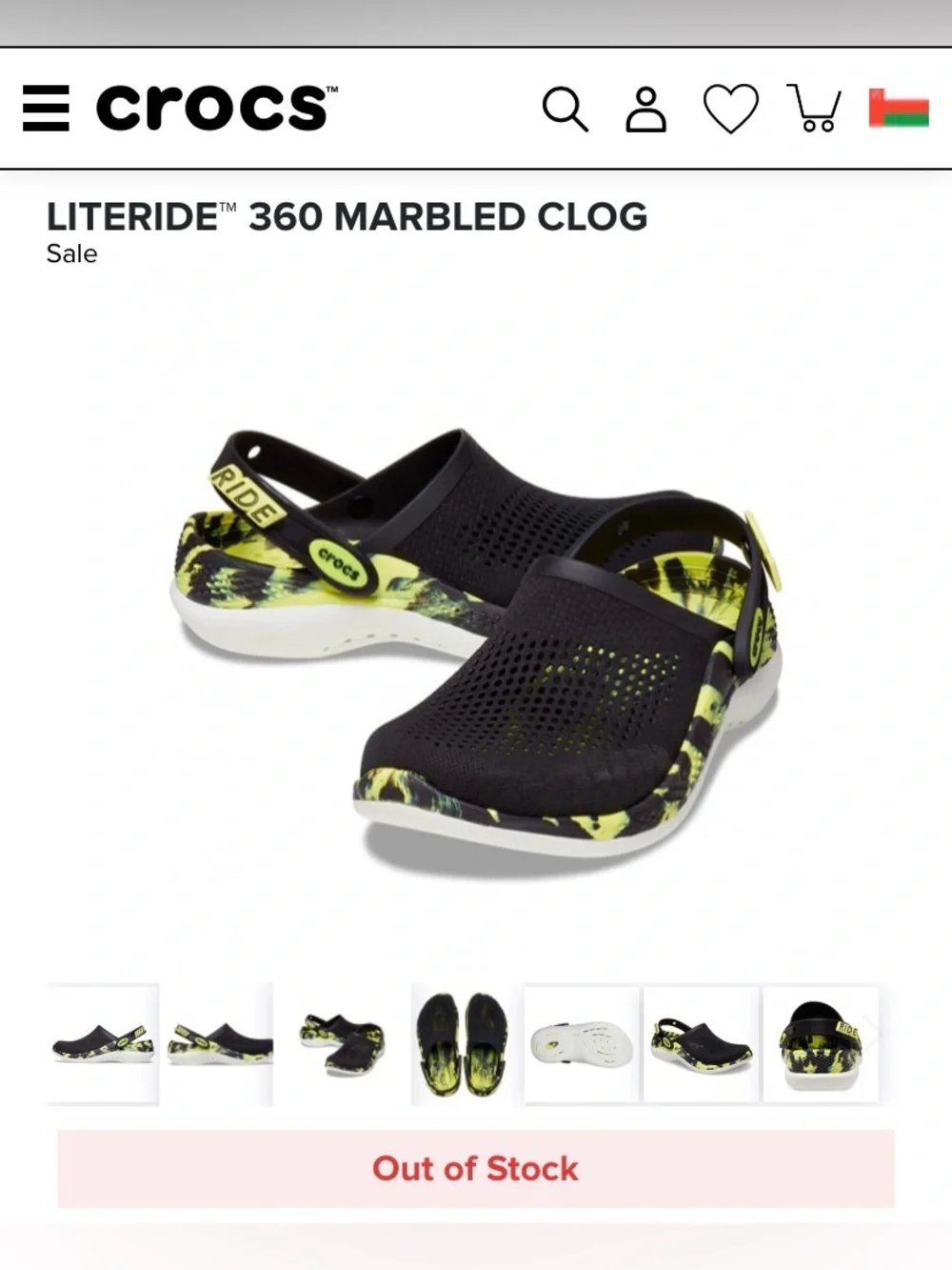 CROCS LiteRide 360 Marbled Clog in Black and Neon Yellow